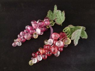 2 Vintage Mini Grape Cluster Acrylic Lucite Mid Century Purple Pink Yellow Clear