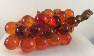 Large Vintage Lucite Acrylic Resin Grape Cluster On Driftwood Amber Orange