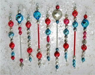 Vintage Patriotic Mercury Glass Bead Icicle Ornaments Christmas Feather Tree