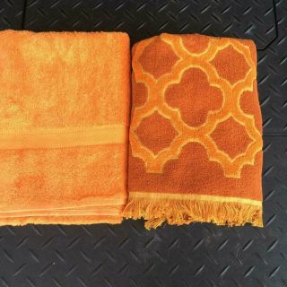 Sears Roebuck Vintage Bath Towel Set Of Two Cotton Indian Orange With Tags