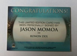 Stargate Atlantis Autograph AUTO Card Jason Momoa as Ronan Dex (Aquaman Drogo) 2