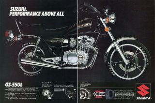 1982 Suzuki Gs - 550l Motorcycle Performance Above All 2 Page Print Ad