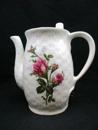 VTG Electric Teapot Porcelain Basketweave with Rose Sprays 2