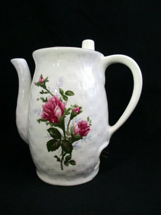 VTG Electric Teapot Porcelain Basketweave with Rose Sprays 3