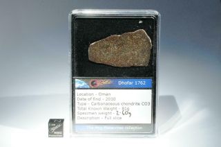 Dhofar 1762 Meteorite Full Slice 2.  60g Carbonaceous Chondrite Co3