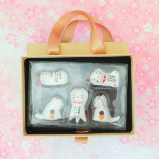 Morris☆japan - Chopstick Rest Ceramic Black Maneki Neko Happy Cat 5p Set