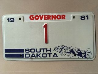 1981 South Dakota License Plate Governor Single Digit Low Number 1 Political