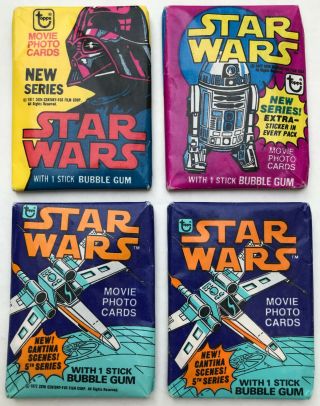 Four Vintage 1977 Star Wars Card Wax Packs Series 2,  3,  5