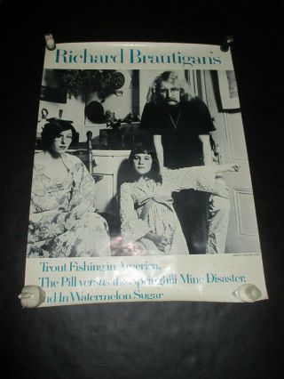 Worn Richard Brautigan Advertising Poster For 3 Books W Edmund Shea Image C.  1970