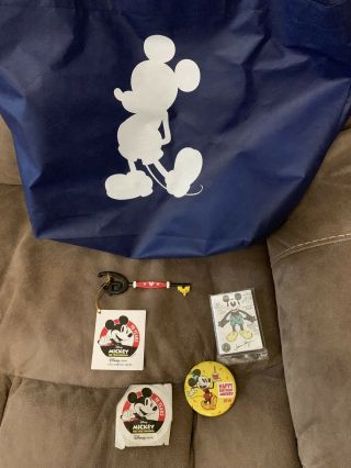 Disney Store Mickey 90th Key Cards Pin Sticker Tote Set