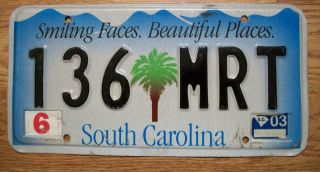 Single South Carolina License Plate 2003 136mrt Smiling Faces.  Places.