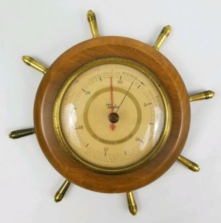 Vintage Taylor Baroguide Ships Wheel Barometer Hanging Brass Wood 1940
