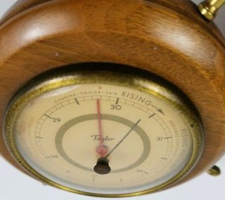 Vintage Taylor Baroguide Ships Wheel Barometer Hanging Brass Wood 1940 4