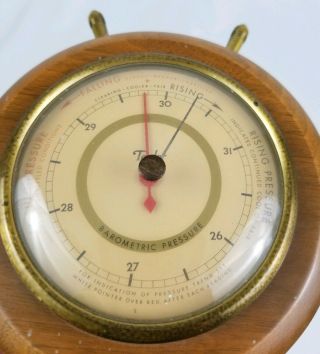 Vintage Taylor Baroguide Ships Wheel Barometer Hanging Brass Wood 1940 5