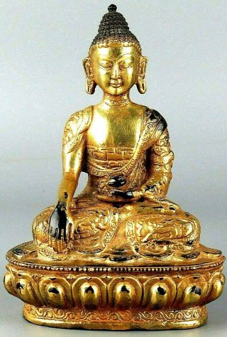 Chinese Gold Gilt Copper Buddha Statue Buddha On Lotus Flower Very Zen Rare