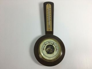 Weather Station Barometer Thermometer Western Germany Banjo Shape Mcm Wood 12 "