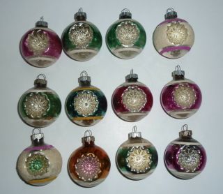 12 Vintage Shiny Brite Glass Christmas Tree Ornaments Double Indent 2.  5 "