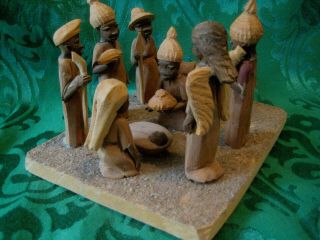 Nativity Set Hand Carved Wood Africa Kenya 11 Figures Folk Art 1990s