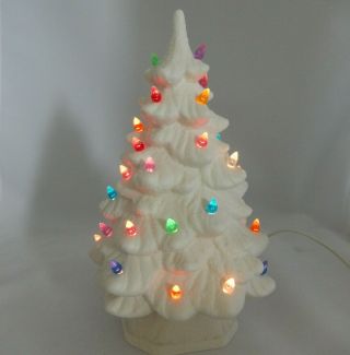 Holland Mold White Ceramic Christmas Tree Lighted 11 Inches