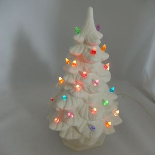 Holland Mold White Ceramic Christmas Tree Lighted 11 Inches 2