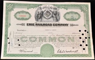 1952 Erie Railroad Company Ny Stock Certificate 60 Shares Vintage Railway Bond