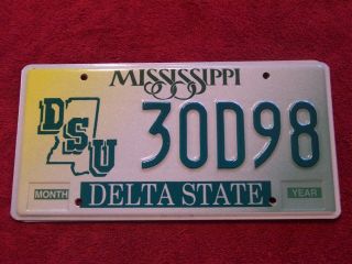 30d98 = Nos 1998 Base Delta State University Mississippi License Plate