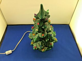 Vintage 12 Inch Green Ceramic Christmas Tree Lighted &