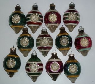 12 Vtg Shiny Brite Glass Christmas Tree Ornaments Double Indent American Made