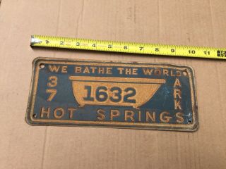Antique Car License Plate,  1937 Hot Springs Nat 