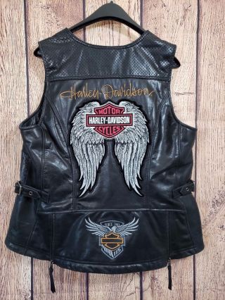 Harley Davidson 115 Anniversary Women Size 2xl Leather Vest Angel Wings Patch