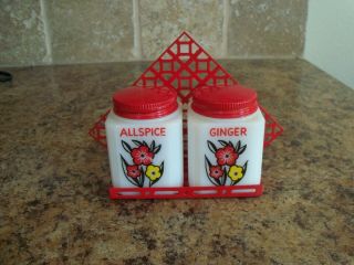 Mckee Tipp Flowers Allspice Ginger Spice Shakers W/metal Rack