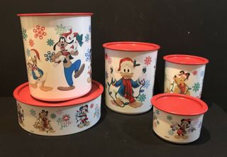 Tupperware Disney Christmas Limited Edition Canister Set 5 Mickey Mouse Minnie