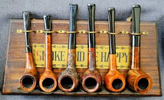 6 Pipe Wall Rack & 6 Assorted Briar Estate Pipes,  4 Named 2 Un - Named