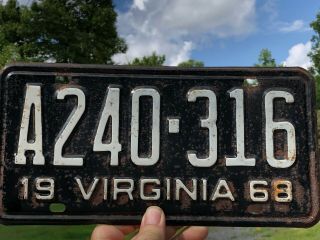 Vintage 1968 Virginia Licence Plate
