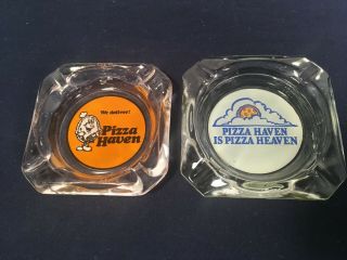 2 Vintage Clear Glass Advertising Ashtrays Pizza Haven Seattle Washington 3.  5 "