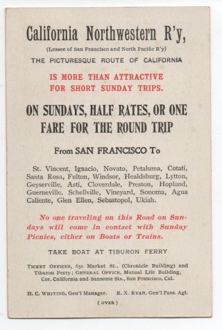 1890s Advertising Card California Northwestern Railway With Fishing Creel & Pole