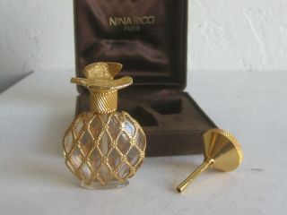 Vtg 60s Nina Ricci Perfume Paris 1/4 Oz Refillable Ormolu & Crystal Bottle W/box