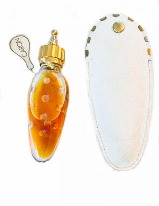 Vintage Caron " Fleurs De Rocaille " Tear - Shaped Perfume Bottle W/ Pouch,  Tag
