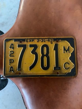 1942 Pennsylvania Motorcycle License Plate Harley Knucklehead