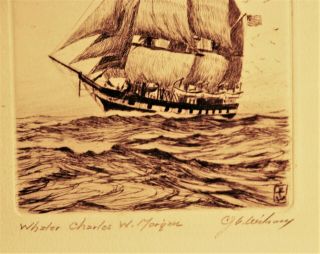 Charles J.  A.  Wilson Etching Of A Sailing Ship Called Whaler Charles W.  Morgan