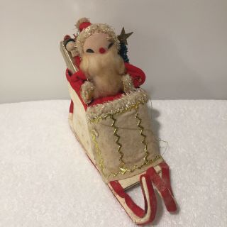 Christmas Figurine Santa Claus In Sleigh Tree Presents Doll Japan Vintage