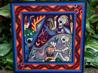 Incredible 12  X 12  Huichol Yarn Painting By Luis Castro.  Pp1141
