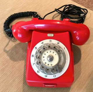 Rare Mid - Century Unique Red Rotary Dial Telephone European Model Bakelite