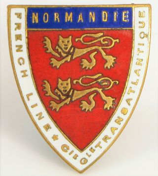 Antique Ss Normandie Fine Enamel Staff Badge Cgt French Lines Cruise Ship Pin