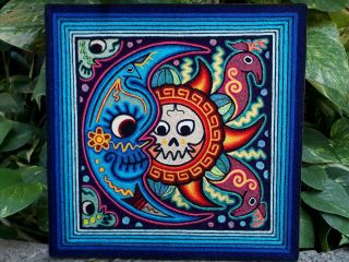 Magnificent Huichol Yarn Painting By Luis Castro.  Pp1202