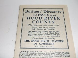 Bussiness Directory,  Facts,  Hood River County Oregon,  Sept.  1942.  Brochure