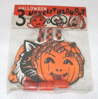 Antique Mip Halloween 3 Party Noise Makers Witch Pumpkin Girl Black Cat T99