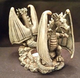 Gargoyle Gothic Dragon Candle Holder Double Winged Flying Medieval Mythical Art