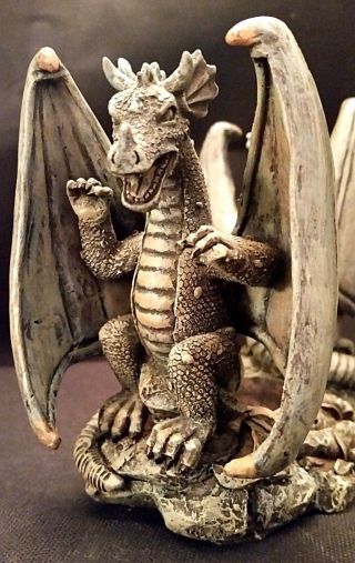 Gargoyle Gothic Dragon Candle Holder Double Winged Flying Medieval Mythical Art 2
