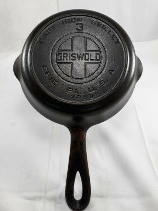 Griswold No 3 Cast Iron Skillet Heat Ring Dbl Pour Spouts Large Block Logo 709b
